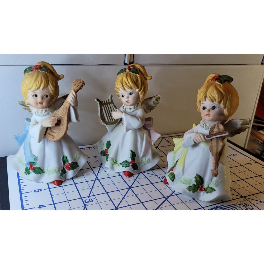 Set of 3 Vintage Homco Musical Christmas Angel Figurines, Series 5551